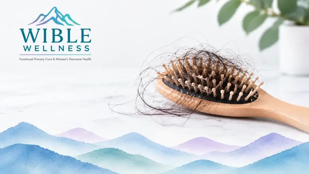 Wooden hairbrush with loose hair representing hair loss and the importance of evaluating underlying causes